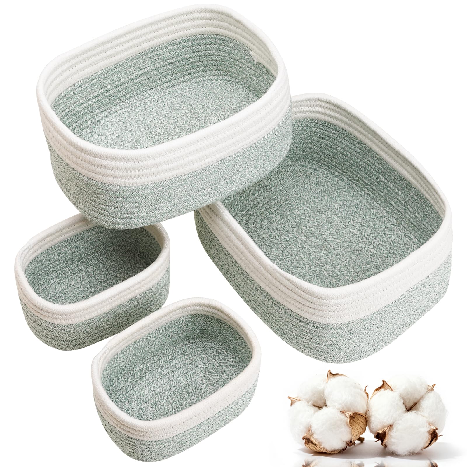 Lot de 4 Panier Rangement Tissé en Corde Coton, Panier Rangement Salle de Bain, Corbeille Rangement Panier Table a Langer Bébé, Décoration Organisateur pour Salon Chambre à Coucher