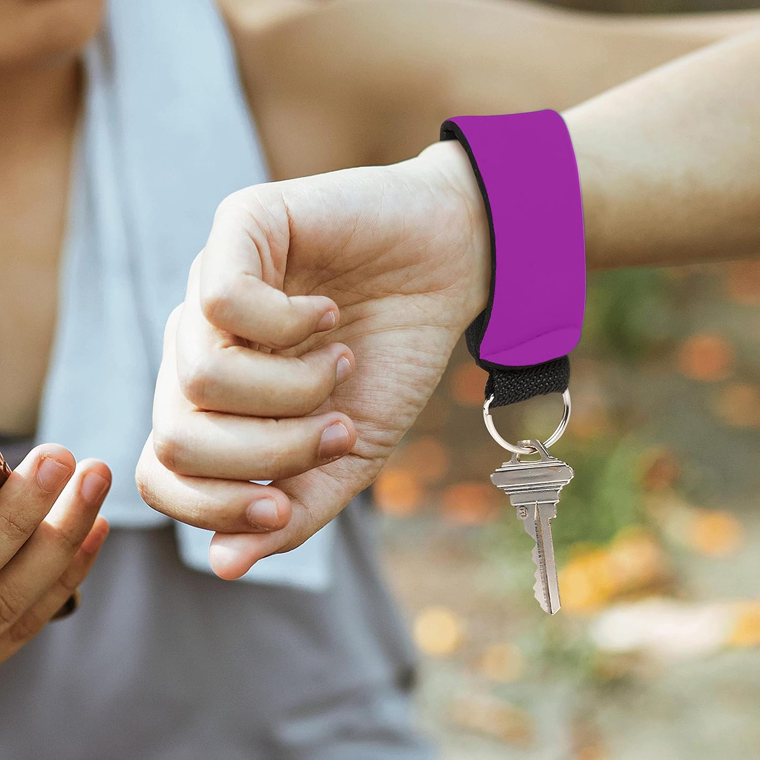 DISCOUNT PROMOS 10 Neoprene Strap Keychains Set - Stretchable, Split-ring, Vibrant - Purple
