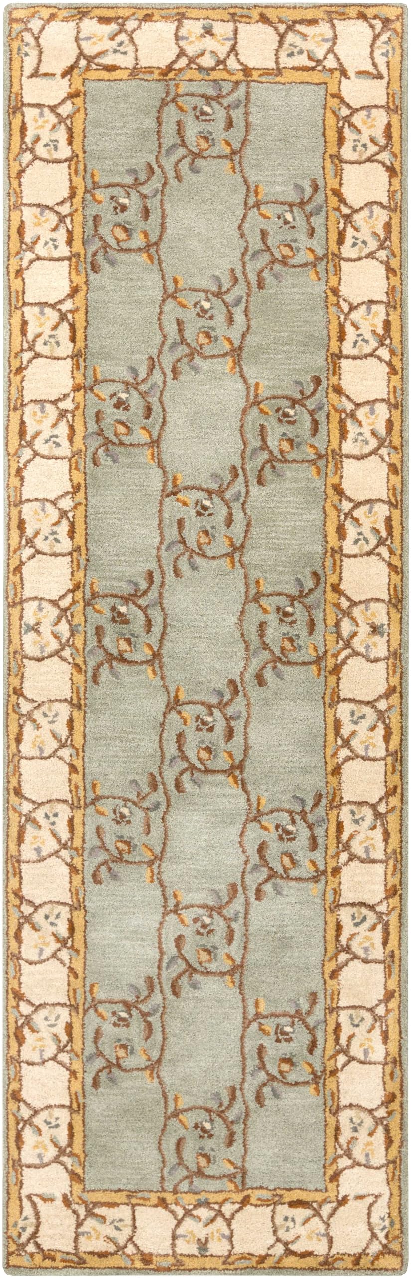 Mark&Day Wool Rugs, 3x12 Golden Traditional Sage Runner Area Rug, Green Yellow Beige Carpet for Hallway, Kitchen, Bedroom or Living Room (3' x 12' Runner)