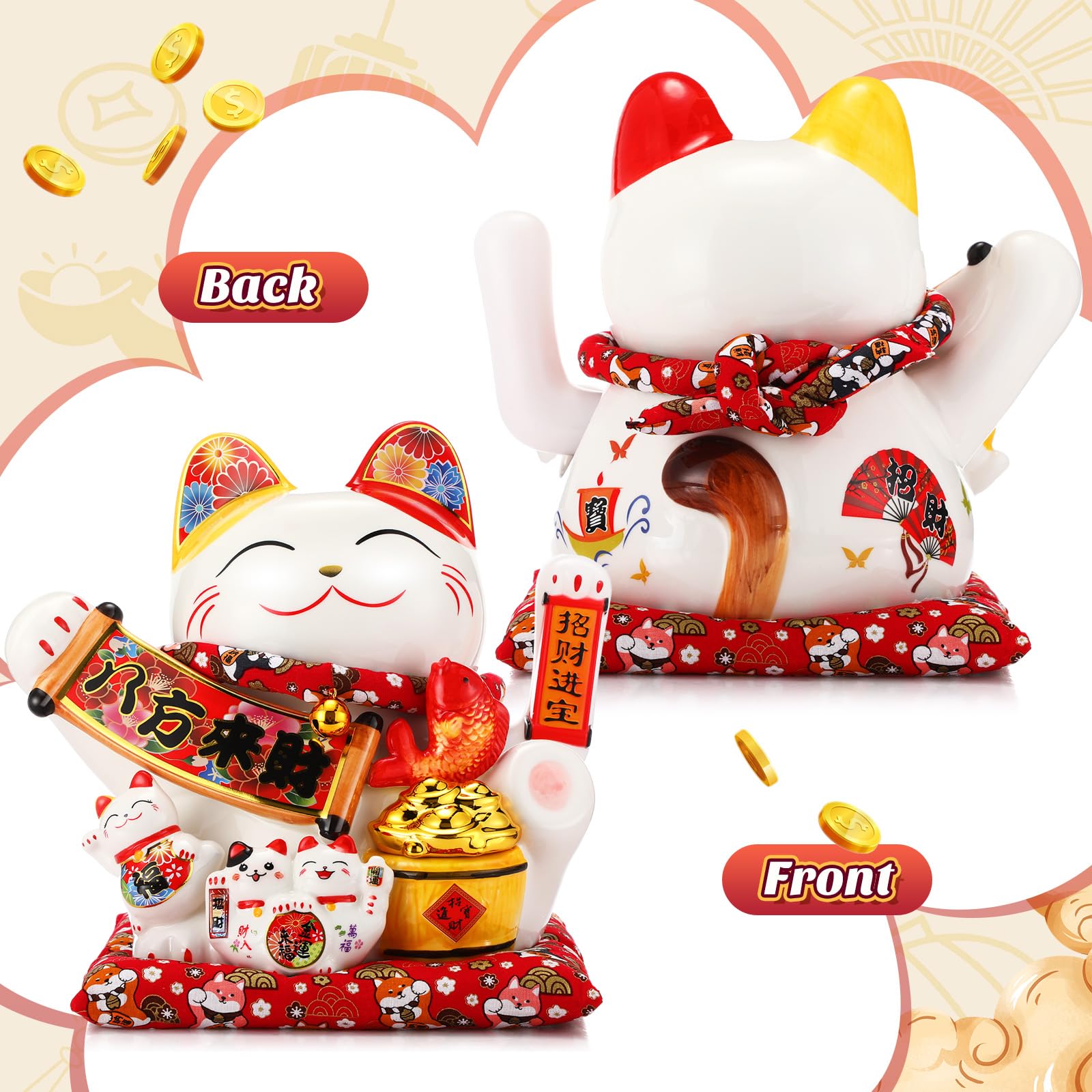 Wesiti 38 cm chiński szczęśliwy kot macha ramię duże ceramiczne maneki neko Feng Shui pieniądze fortuna kot prezent dekoracje do sklepów, restauracji, salonu, bogactwo ze wszystkich kierunków, bateria