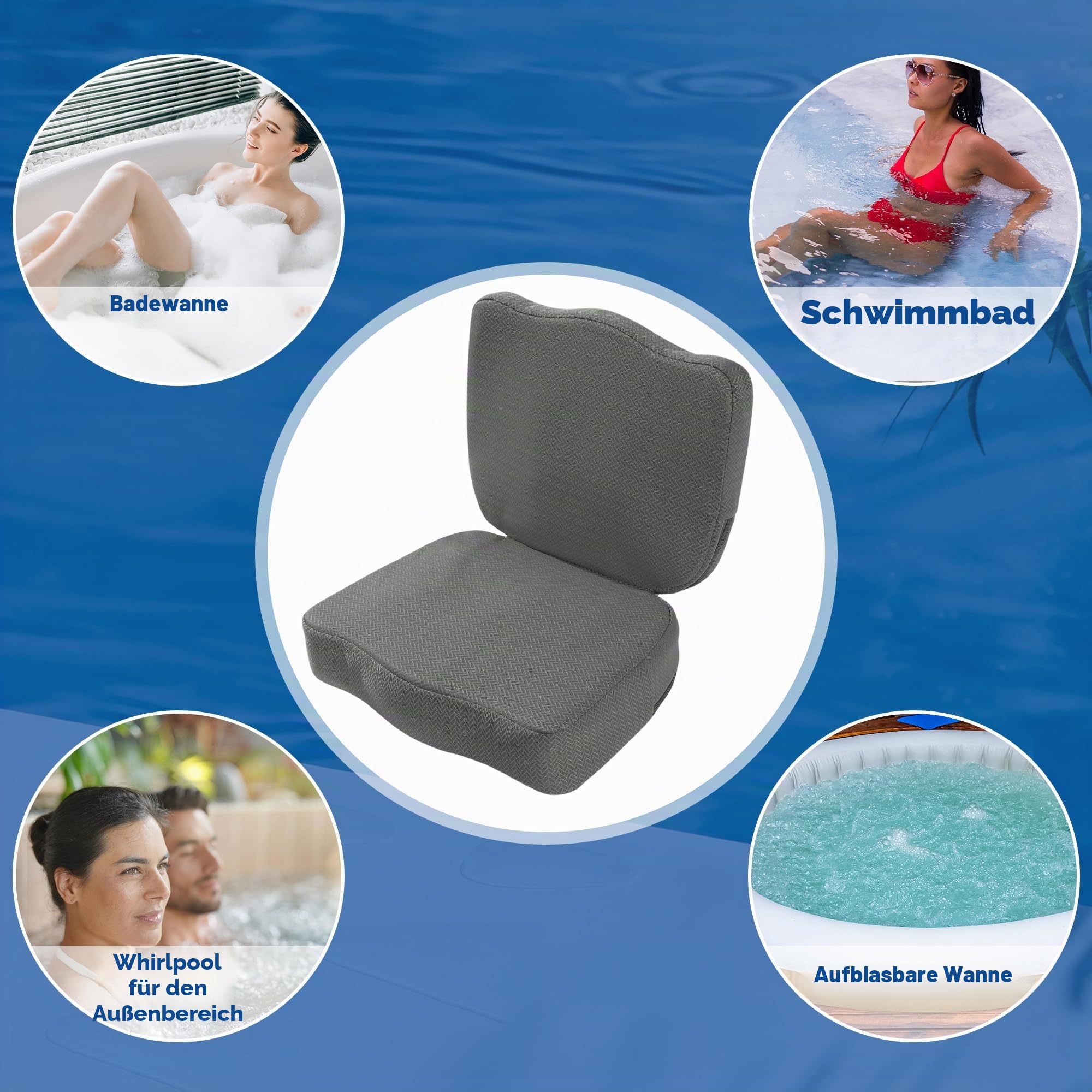 MABOZOO Whirlpool-Sitzerhöhung für Erwachsene, gewichteter Sitzerhöhung, 3D-Air-Mesh-Whirlpool-Kissen, schnell trocknend, Whirlpool-Zubehör, für drinnen und draußen (grau)