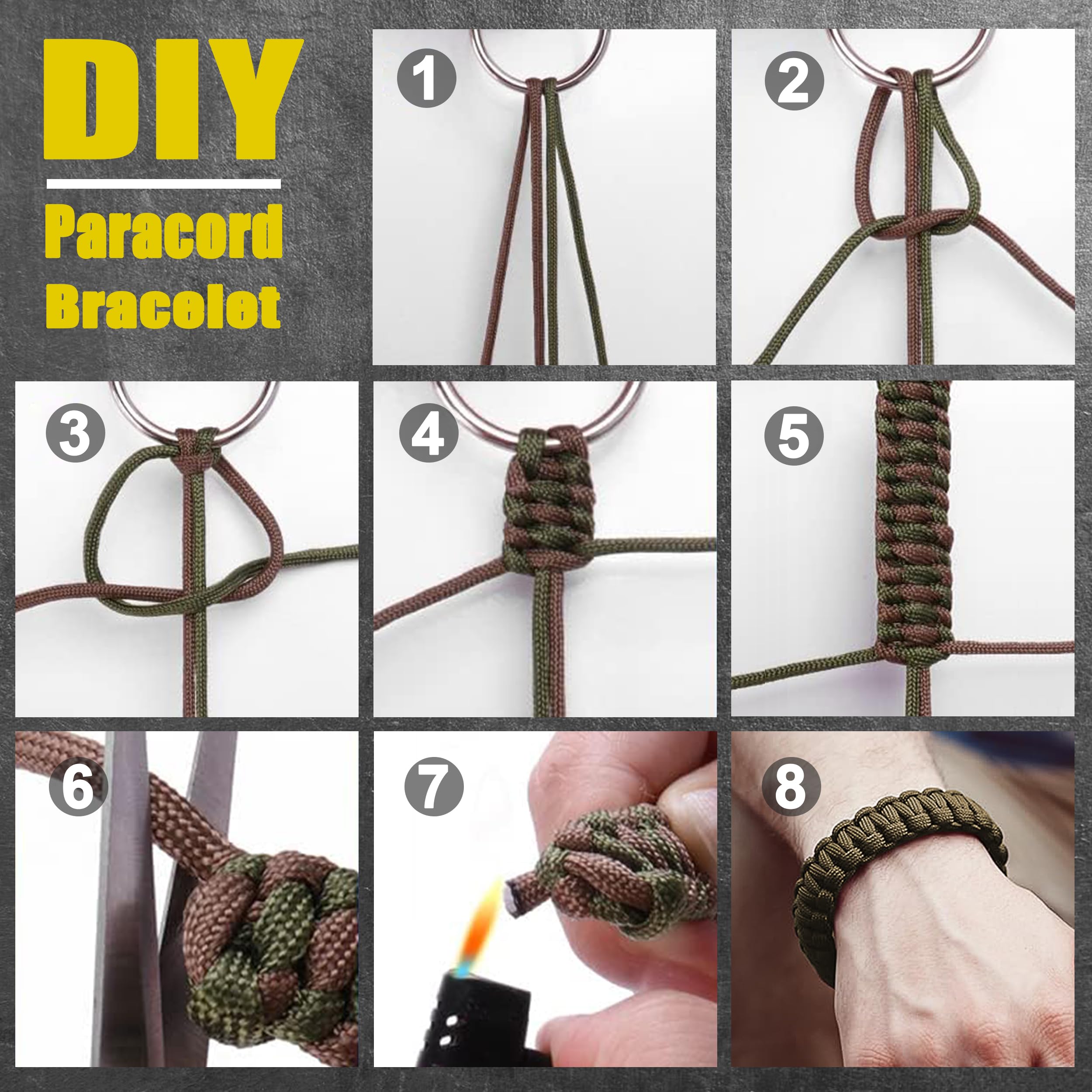 aufodara Paracord Kit per Manuale Braiding Braccialetto, Portachiavi Paracord, Collana con Pietra Focaia Sopravvivenza, con Istruzioni per la Tessitura (Navy blue