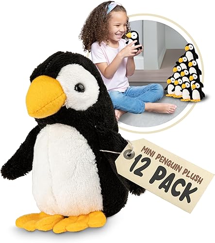 Forest & Twelfth Mini juguetes de peluche de pingüino, paquete de 12 juguetes de peluche de pingüinos a granel, pequeños peluches para niñas y