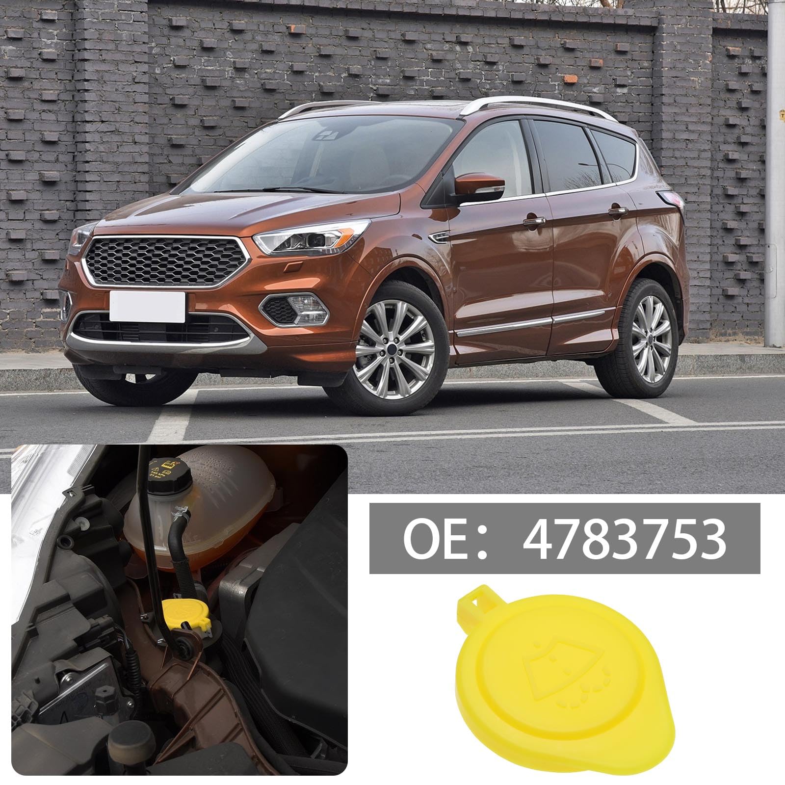 OTOTEC 2 szt. Osłona do czyszczenia spryskiwacza przedniej szyby samochodu Część zamienna nakrętki butelki spryskiwacza 4783753 Kompatybilny z Ford Kuga 2012 żółty