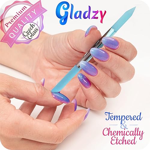 Miniatura 5 de GLADZY - Pusher de cutículas de cristal - Palito de manicura, calidad checa auténtica, removedor de cutículas profesional de precisión para limar,