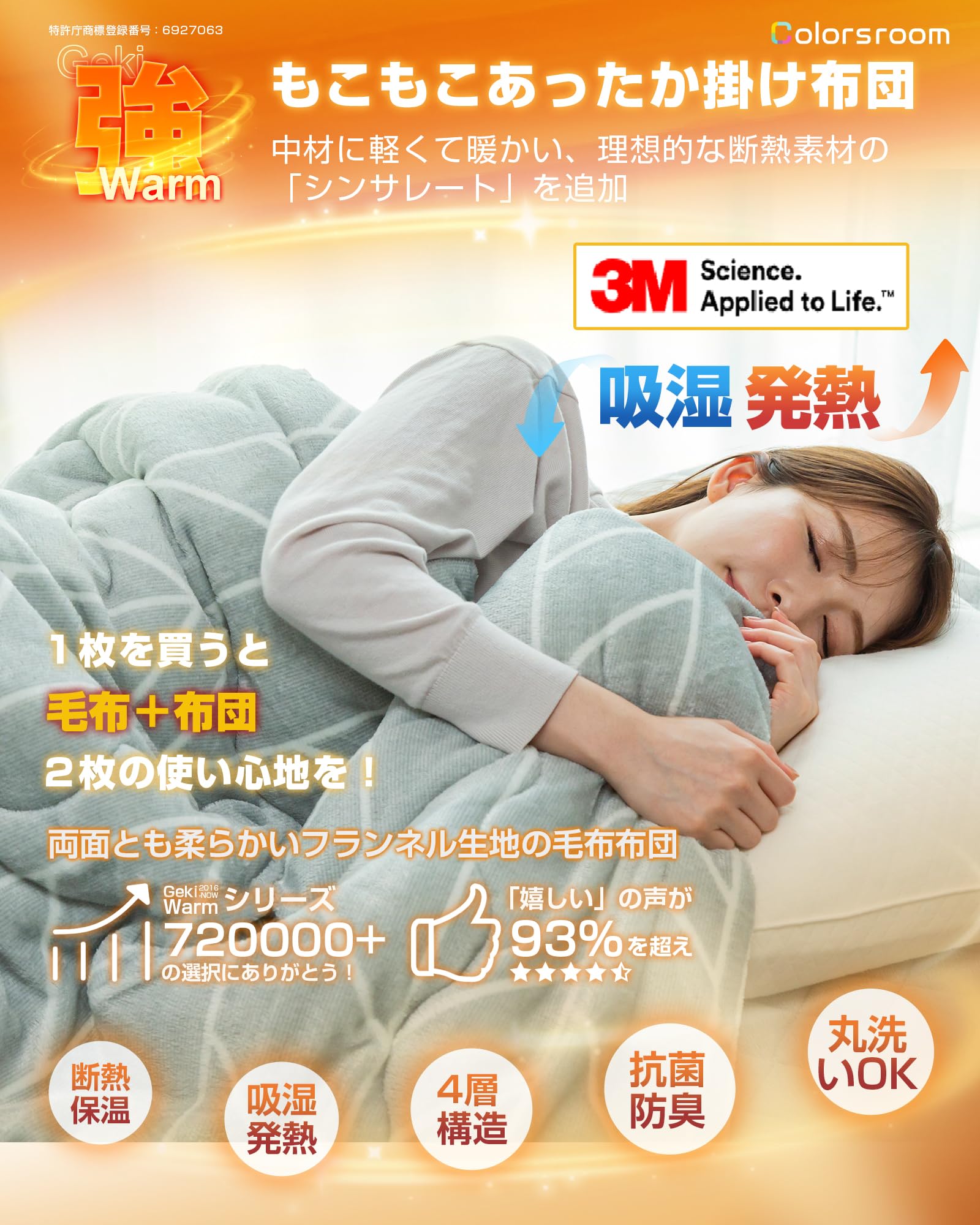 Amazon｜Colorsroom 掛け布団 シングル 羽毛より暖かい シンサレート