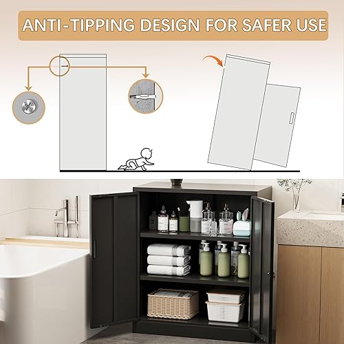 Miniatura 6 de Gabinete de almacenamiento de metal, armarios de metal de 36 pulgadas de alto con puertas y 2 estantes ajustables, armario de almacenamiento con