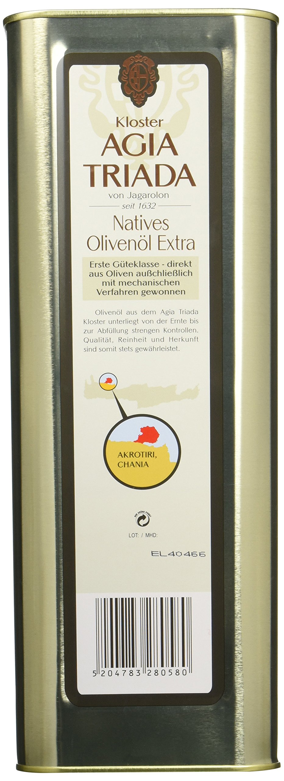 Agia Triada - extra natives Olivenöl - 5 Liter | BPA-freier Kanister - Goldgrüne Farbe, frisches Aroma & langer Nachgeschmack - Koroneiki-Oliven aus Chania