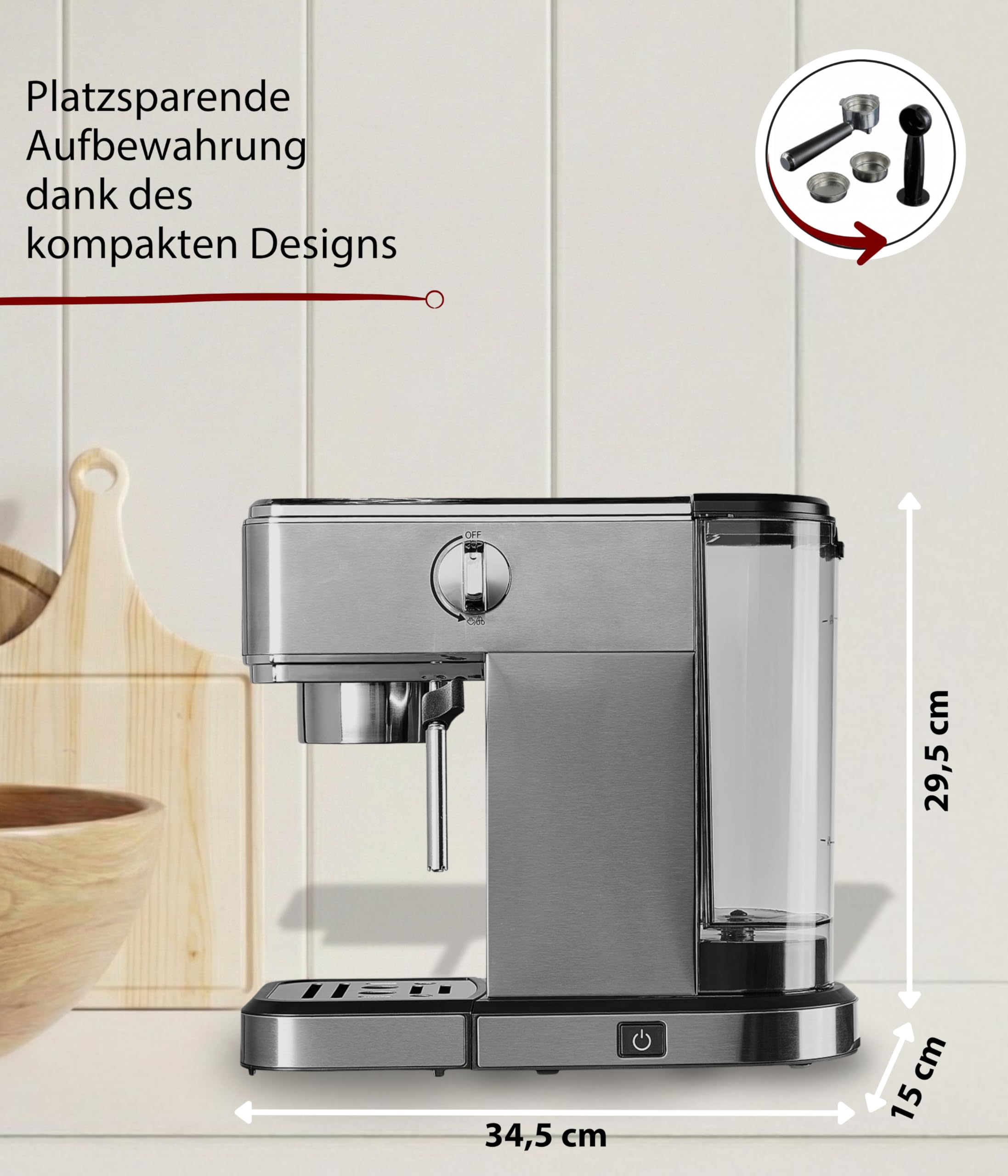Cloer 5829 Espressomaschine 20 Bar 1350W 1 Liter Wassertank