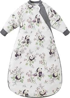 Chilsuessy Baby Sleeping Bag with Detachable Sleeves 100% Cotton 2.5 Tog Winter Sleeping Sack Wearable Blanket for Infant Toddler Boys Girls, Bamboo Panda/2.5 Tog, 6-12 Months