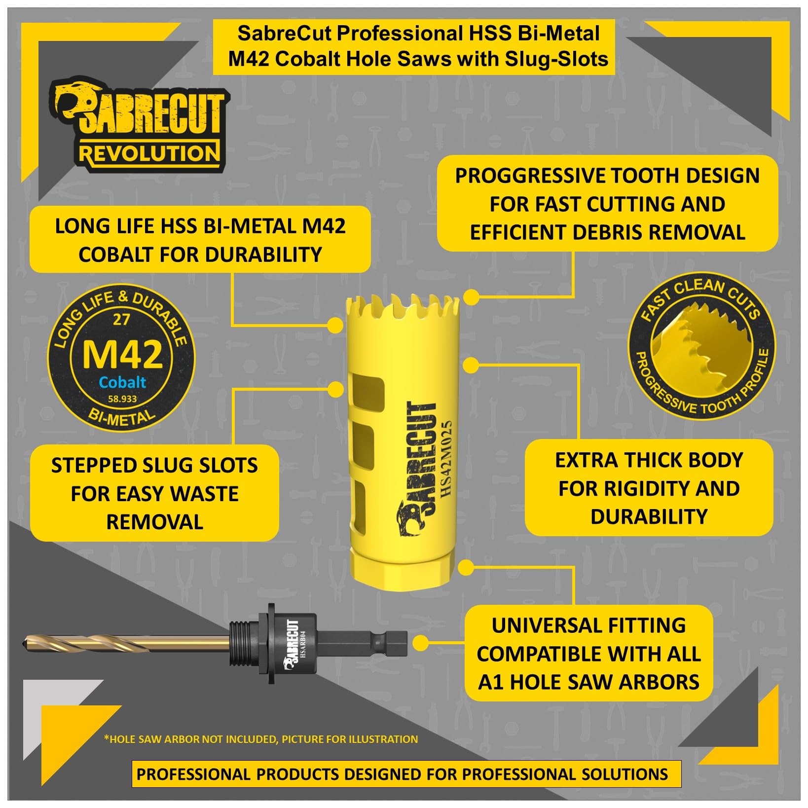 1 x SabreCut HS42M025 25mm High Performance HSS Bi-Metal M42 Cobalt Long Life Hole Saw with Variable Fine Ground Tooth Profile for Cutting Wood Composites Plastic and Sheet Steel - Image 2