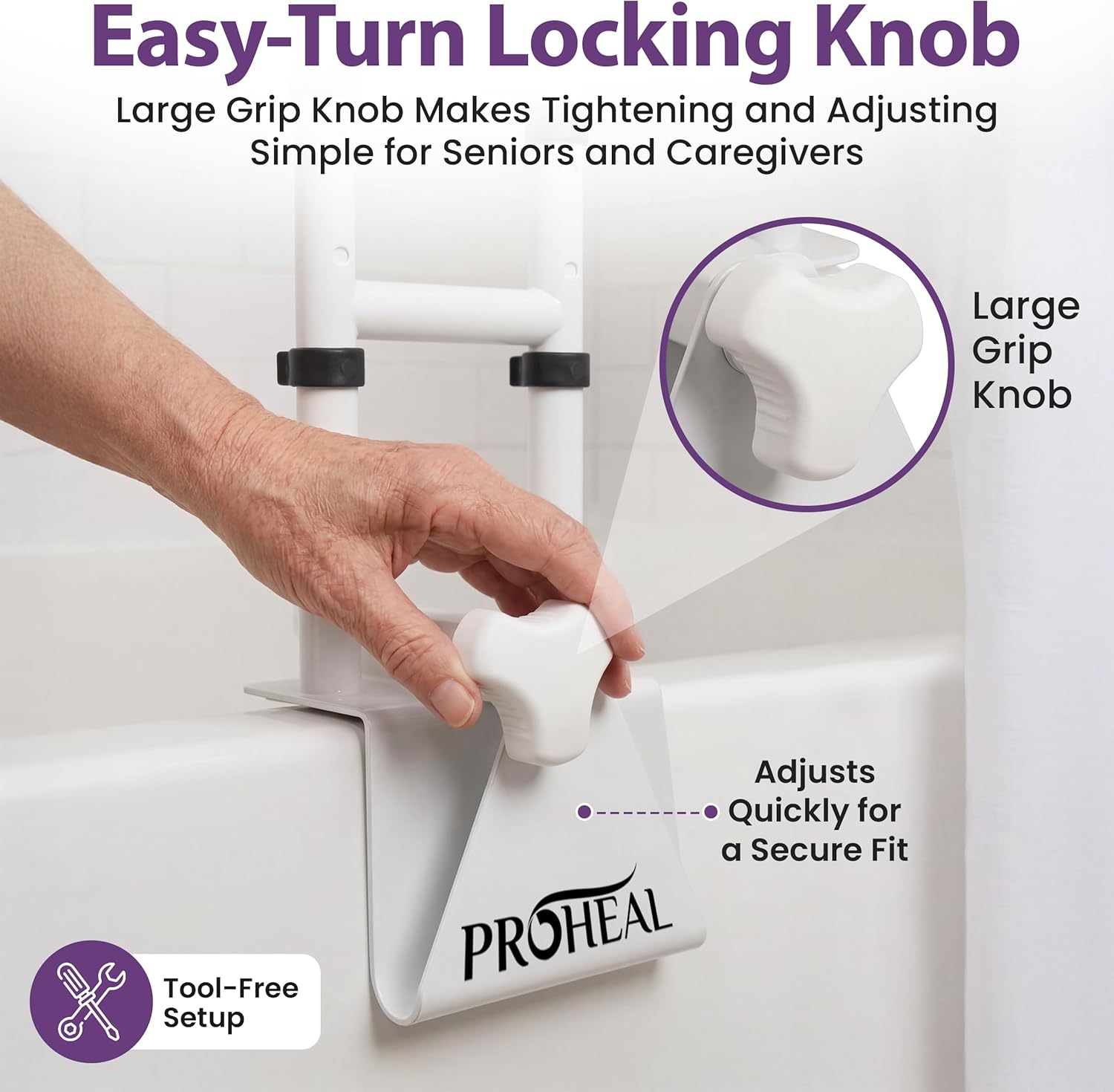 Adjustable Bathtub Grab Bar for Seniors and Fall Risk Patients - Safety Handle Rail for Fall Prevention - Universal Clamp On Bar