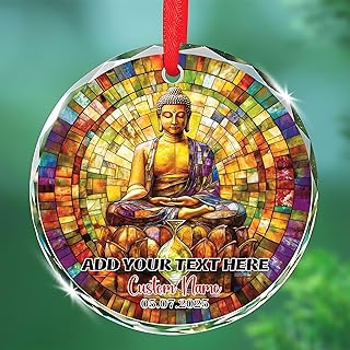 Buddha Cosmic Hourglass – Glass Ornament 2025 – Personalized Buddha Meditation Crystal Hanging Keepsake – Custom Name Spiritual Home Décor Gift for Peace & Mindfulness, Christmas W2r3K9