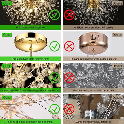 Miniatura 4 de Candelabro dorado de cristal, fuegos artificiales, moderno, Sputnik, diente de león, lámpara colgante de techo para habitación, vestíbulo, pasillo,