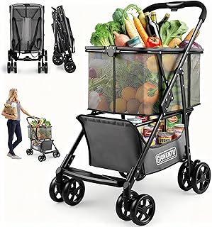 𝟐𝟎𝟐𝟔 𝐔𝐩𝐠𝐫𝐚𝐝𝐞𝐝 Folding Shopping Cart with Wheels, 80lbs Multi Use Grocery Carts with 360°
