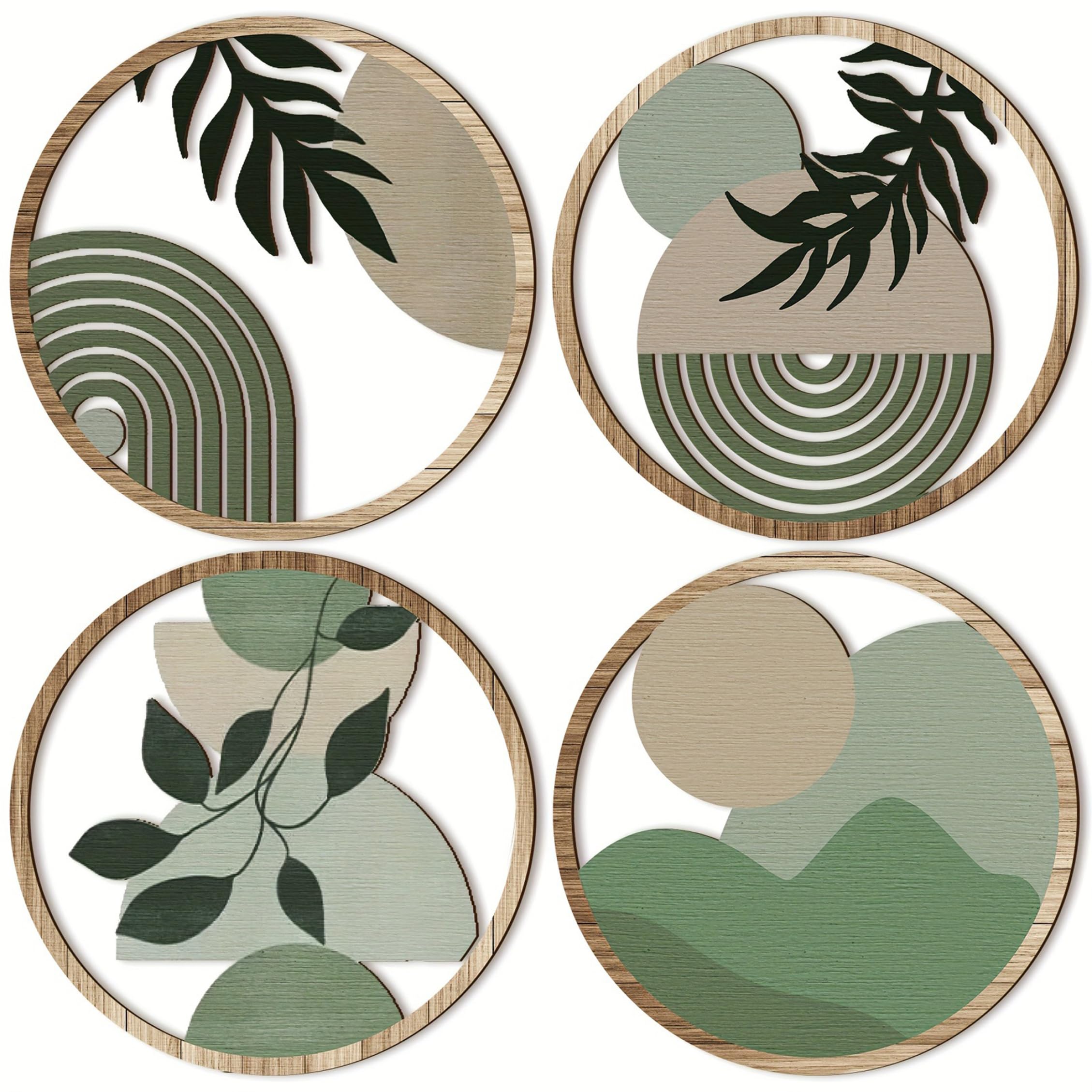 Décoration verte en bois pour salon et chambre : lot de 4 suspensions boho