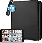 9 Pocket Card Binder: 900 Zipper Double Sided Sports & Trading Card Collector Album with 50 Removable Sleeves - Kids Card Holder for TCG NHL Baseball Football Hockey Games (Black)