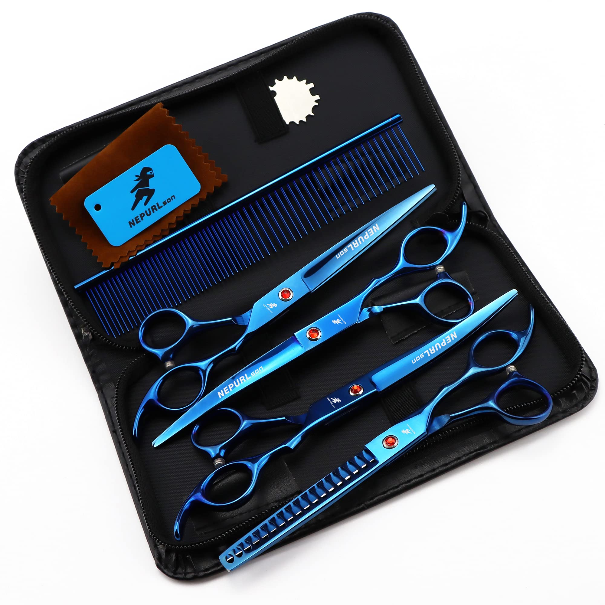 NEPURLson high-end Professional pet Care 7.0 inch pet Scissors Steel Pet Cutting ScissorοΌBlue Suit (4 in a Set-2)
