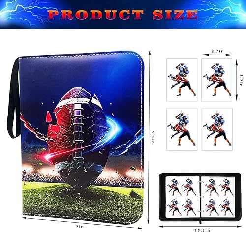 Miniatura 2 de Carpeta de Tarjetas de Fútbol Americano para 400 Tarjetas, Carpeta de Colecciones de Tarjetas de 4 Bolsillos, 50 Páginas, Portador de Tarjetas de