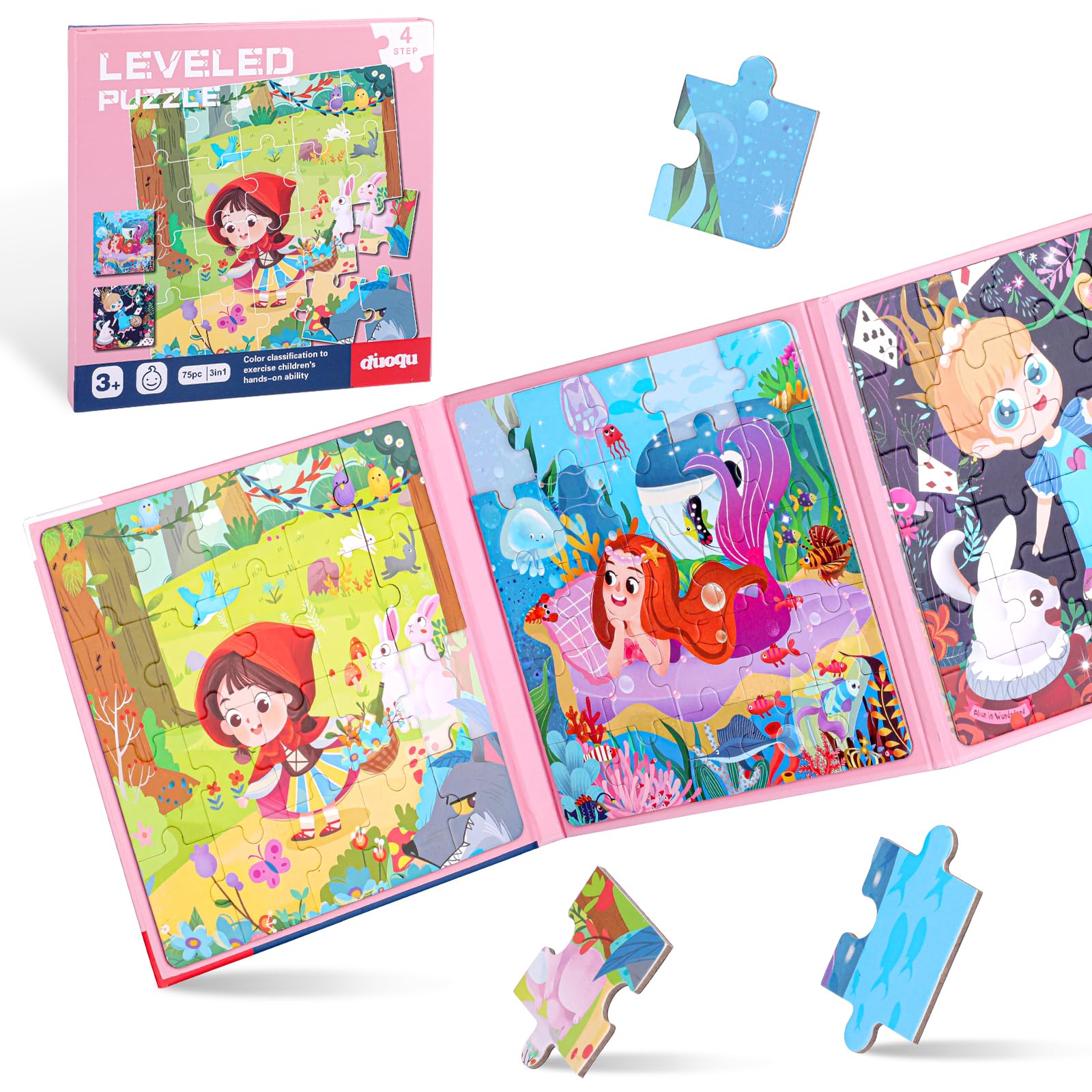 Kinderpuzzle Magnet,20-25-30 Teile Magnete Puzzlebuchen für Kinder, Magnetische Puzzle Beschäftigung für Kleinkind 4 5 6 Jahren im Flugzeug, Autospiele (Märchen Schwierigkeitsgrade-Stufe 4)