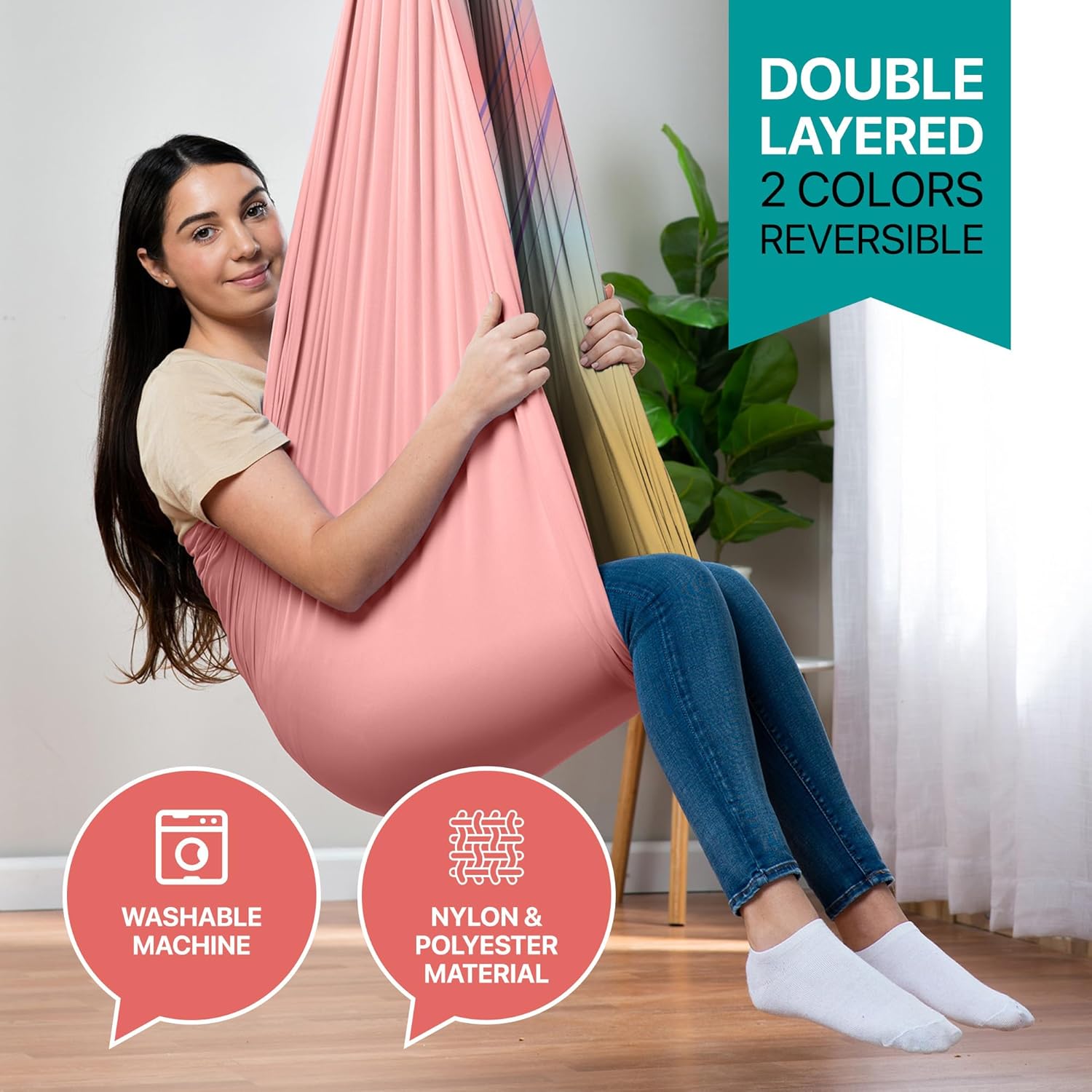 Indoor Sensory Swing for Kids or Outdoor – Holds 300lbs, Double-Layer, & 360° Swivel, Calming Compression Therapy Swing Hammock for Kids & Adults with All Hardware – Sensory-Motor Toys & Gifts