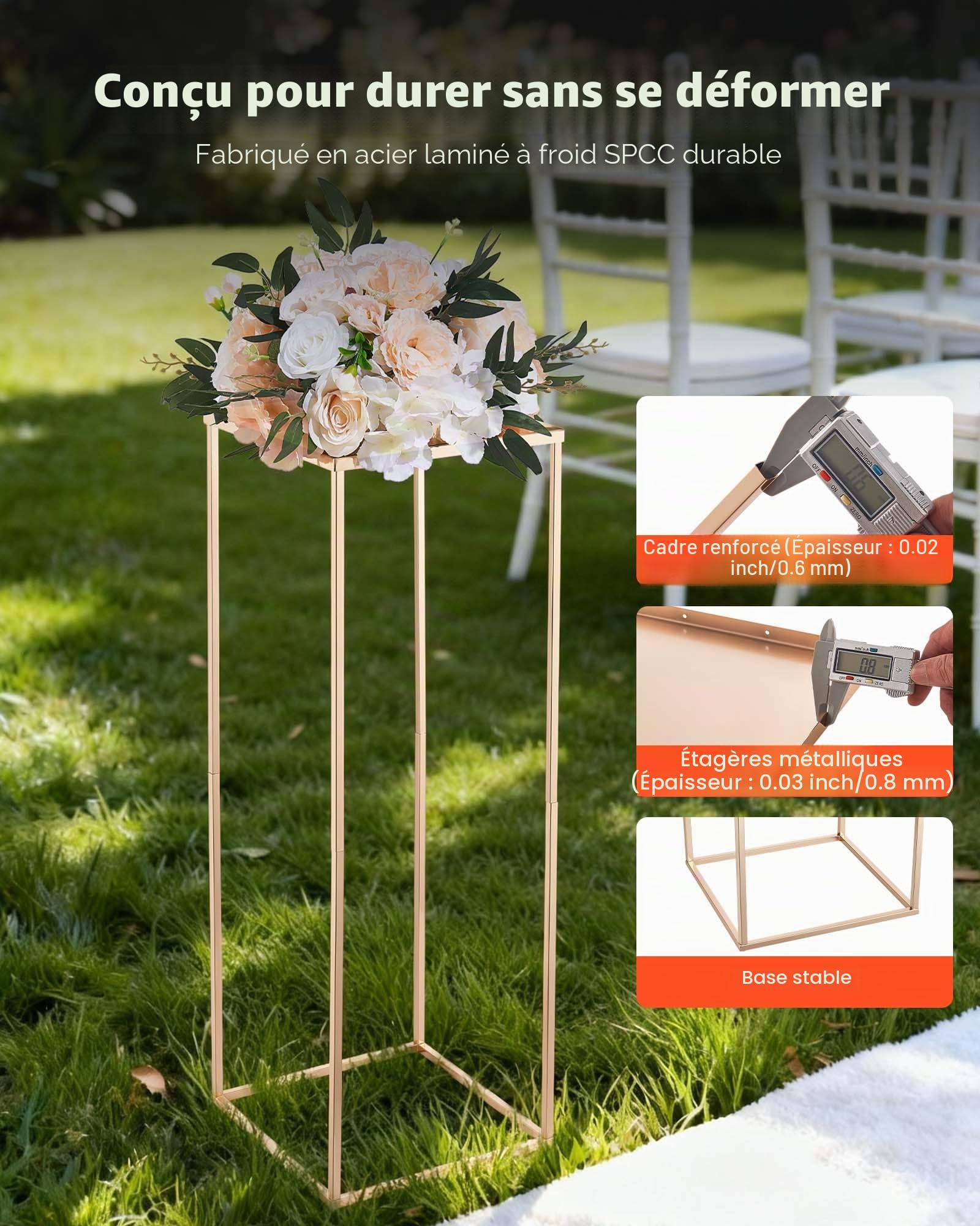 VEVOR Support Fleur Mariage Colonne Lot de 10 Support Fleur Centre Table Mariage 80 cm Présentoir Floral Rectangulaire pour Fêtes, Anniversaires, Décoration Intérieure, avec Panneau Métallique, Doré