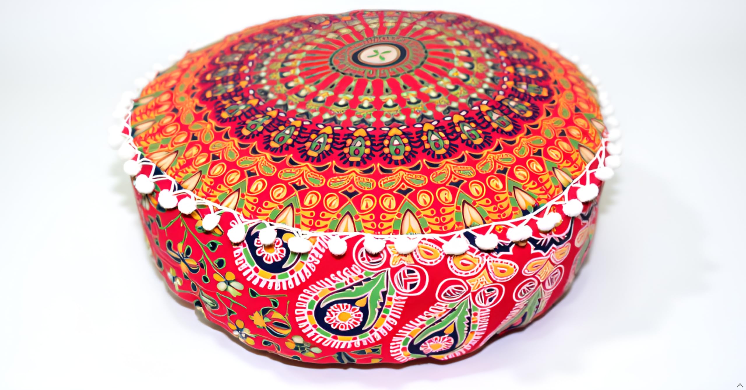 INDIAN CRAFT CASTLE ICC Mandala Barmeri Large Floor Pillow Cover Cushion Meditation Seating Ottoman Throw Cover Hippie Decorative Zipped Bohemian Pouf Ottoman Cases Red, 24" Round-image-43