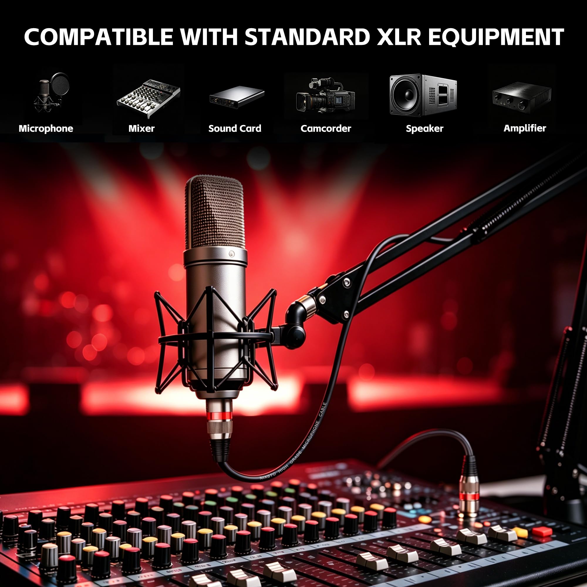 Cables XLR de 3 pies, 6 pies, 10 pies, 15 pies, 25 pies, 50 pies y 100 pies, cable de micrófono equilibrado blindado, cable de micrófono para todos los conductores de cobre para grabación de estudio