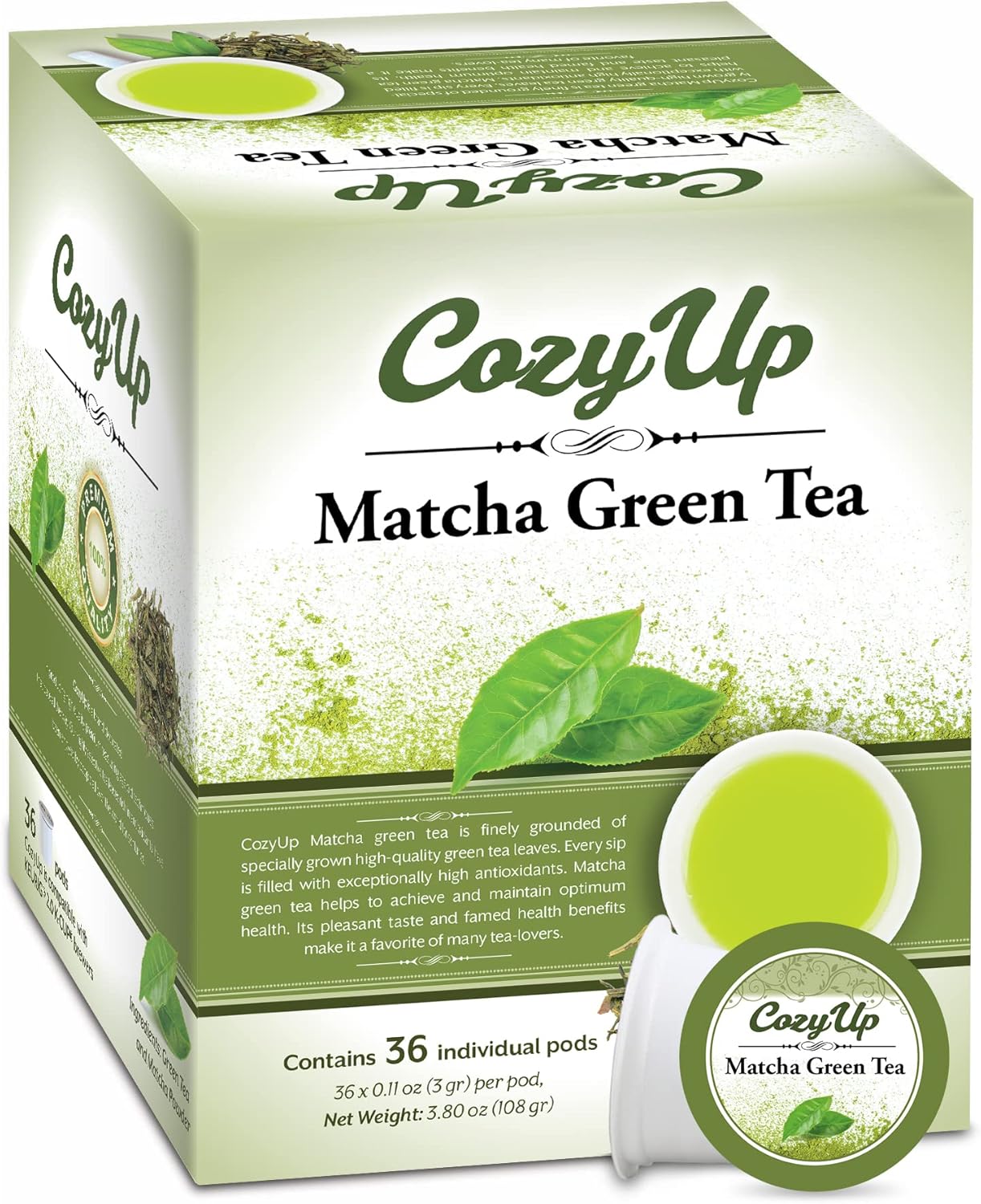 CozyUp Matcha Green Tea Pods for Keurig KCup Brewers, 36Count