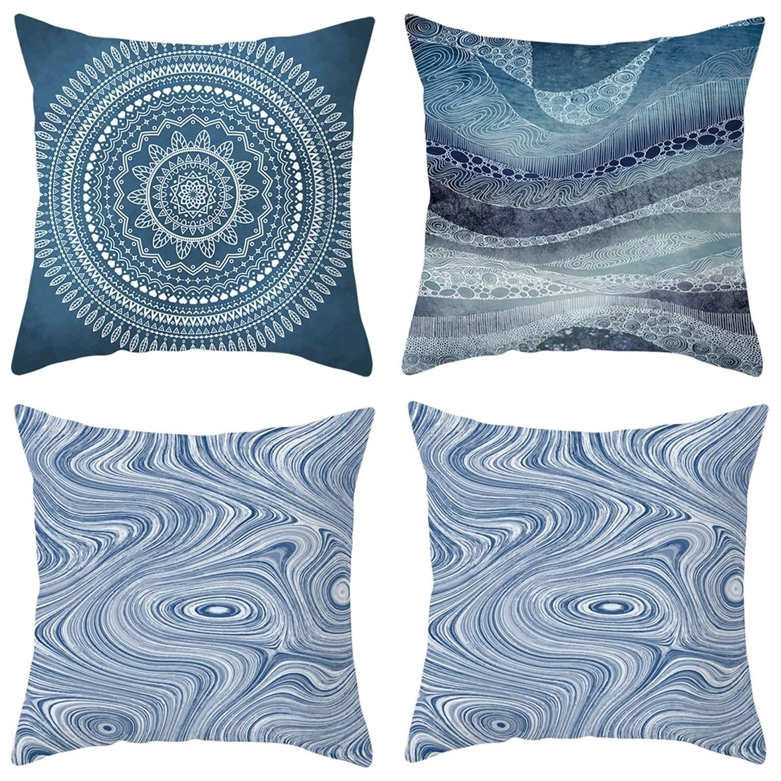 Housses de coussin avec fermeture éclair invisible, lot de 4 bleu anthracite 50x50 cm