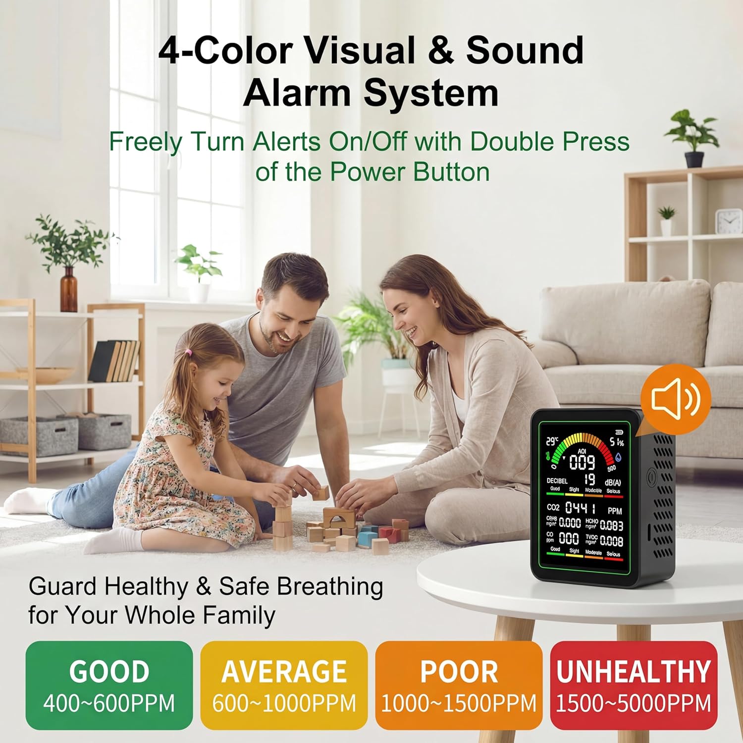 10 in 1 Indoor Air Quality Monitor, Portable Smart Air Quality Tester for CO2, CO, TVOC, HCHO, Temp, Hum, AQI, PM0.3-1, NVH, Formaldehyde Detector for Home, Car, Plants, Hotel, Pets