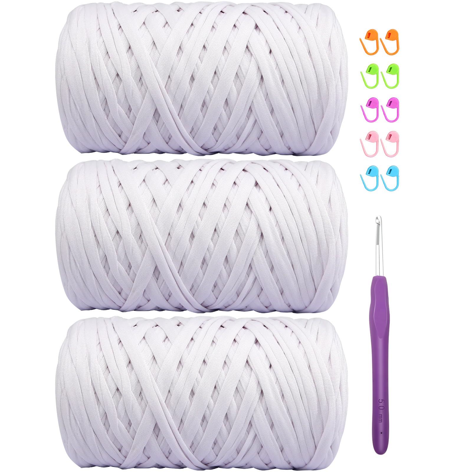 SIMEIQI 1200g T-Shirt Yarn (3x400g) for Crochet, Thick Spaghetti Yarn, White