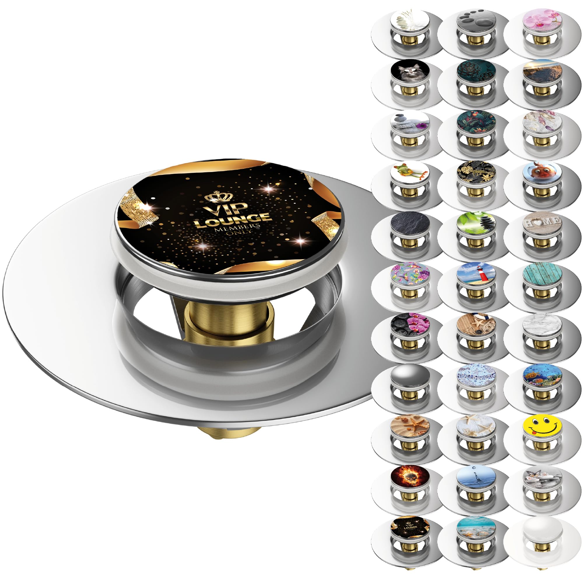 Sanilo Pop-Up Wash Basin Plug, Many Beautiful Pop-Up Sink Plugs with Motif, Drain Plug (VIP-Lounge)
