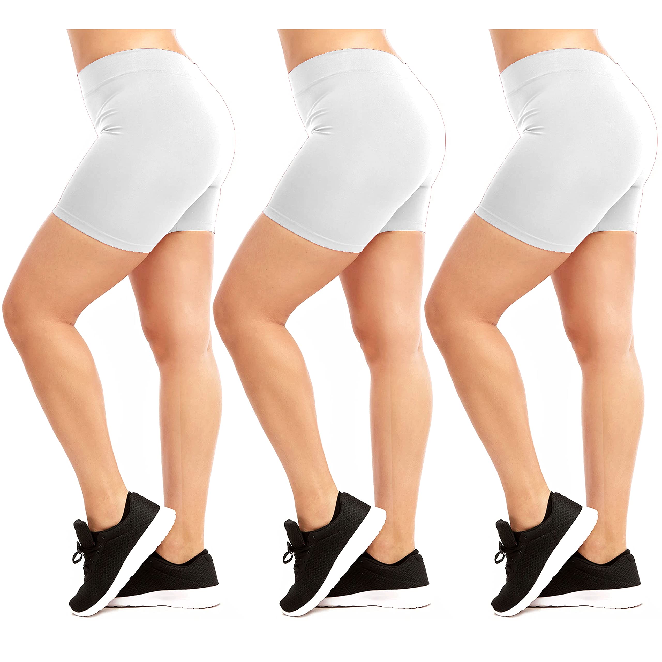 3 Pc Women's White Plus Legging Seamless Shorts Stretch Biker Sexy Solid  Spandex at Amazon Women's Clothing store