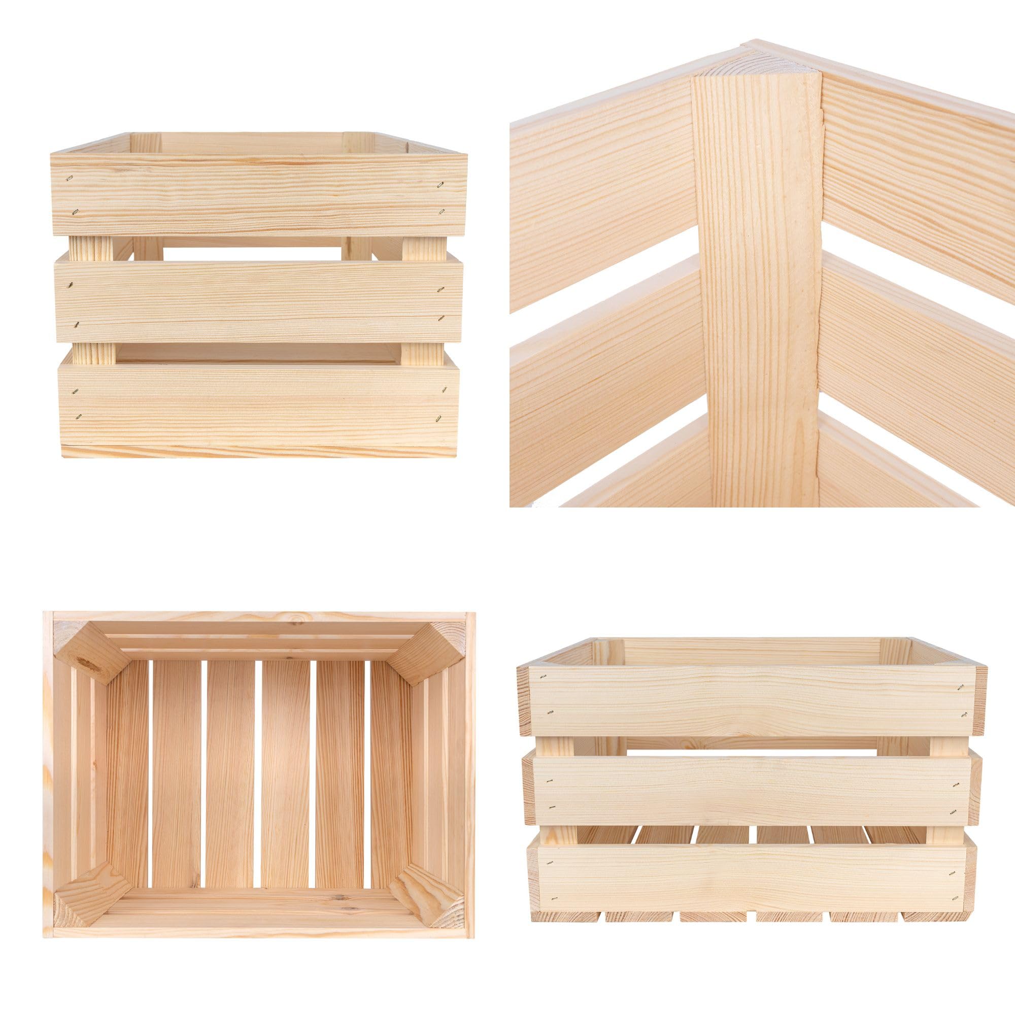 Creative DECO 3 x Cajas de Madera Natural Decorativa | 40 x 30 x 23 cm | Cesta de Madera Ideal para Almacenaje Regalo Fruta Decoración Bricolaje Manualidades | Documentos Juguetes Herramientas