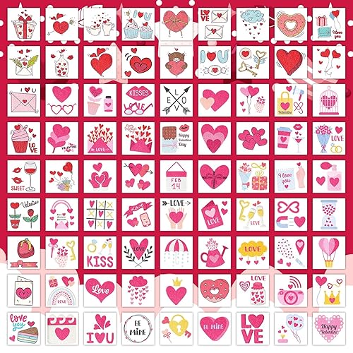 Miniatura 3 de 204 tatuajes con purpurina para el día de San Valentín para niños, envueltos individualmente, tatuajes temporales para niñas, lindos tatuajes