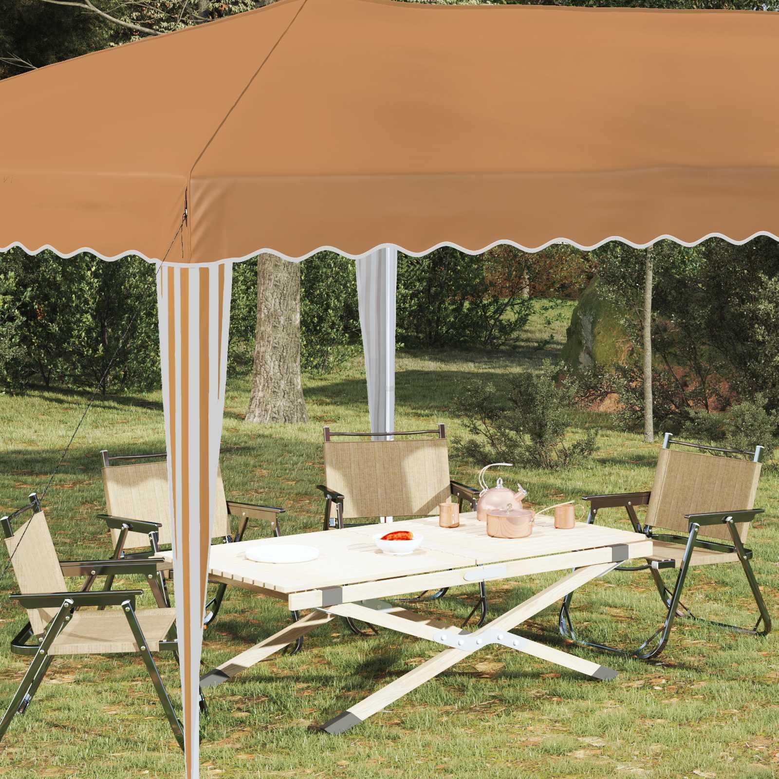 Namiot imprezowy Pop-up, beżowy, 575 x 290 x 245 cm, z malowaną proszkowo stalową ramą, odporny na warunki atmosferyczne, odporny na działanie promieni UV i z regulacją wysokości, składany, do
