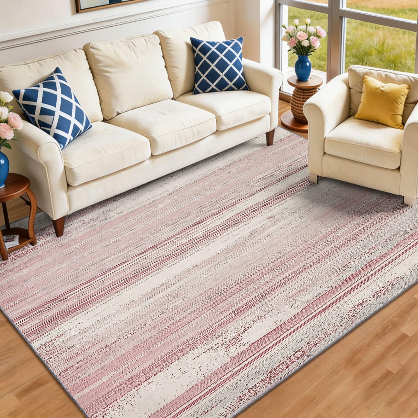 Minimalistisch Gealtert Abstrakt Horizontale Streifen Waschbarer Schlafzimmer Teppich 120 x 170 cm - abwaschbar rutschfest Weich - Teppich für Wohnzimmer Esszimmer Büro Kinderzimmer