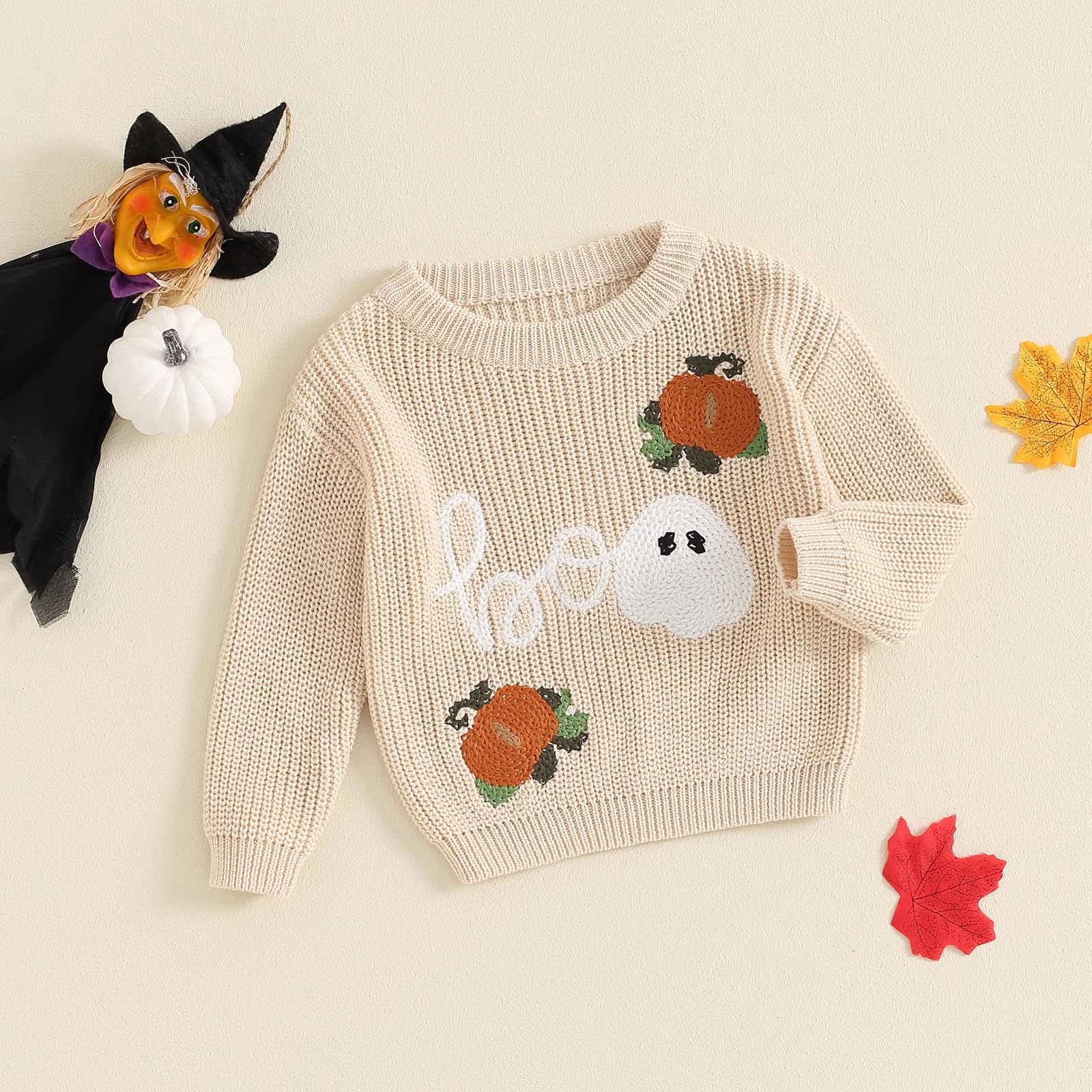Afunbaby Baby Girl Boy Knit Sweater Blouse Pullover Sweatshirt Warm Crewneck Long Sleeve Tops for Infant Toddler (Halloween Pumpkin Sweater, 12-18 Months)