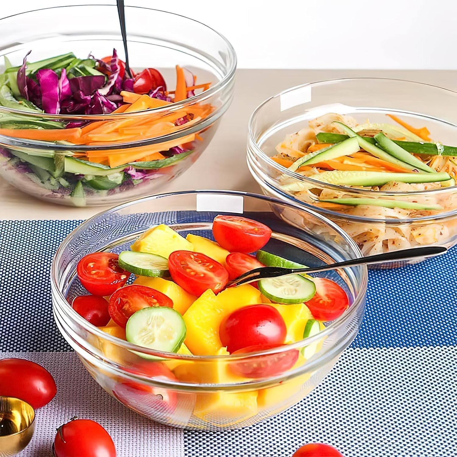 Set di 9 ciotole in vetro trasparente per insalata, gelato, pasta, cereali, frutta