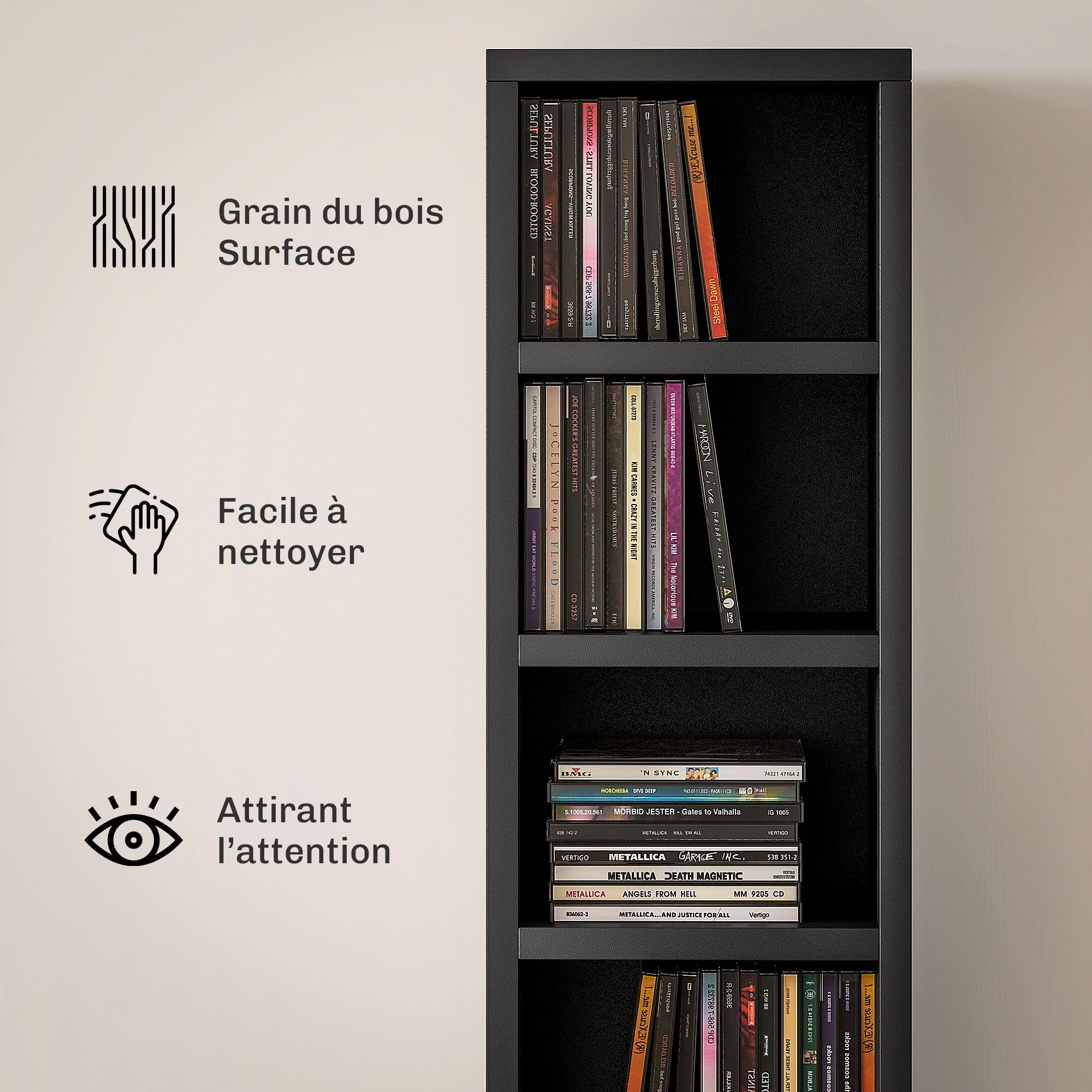 HOMCOM 204 Estante para CD Estrecho 12 Niveles 175 cm, Negro