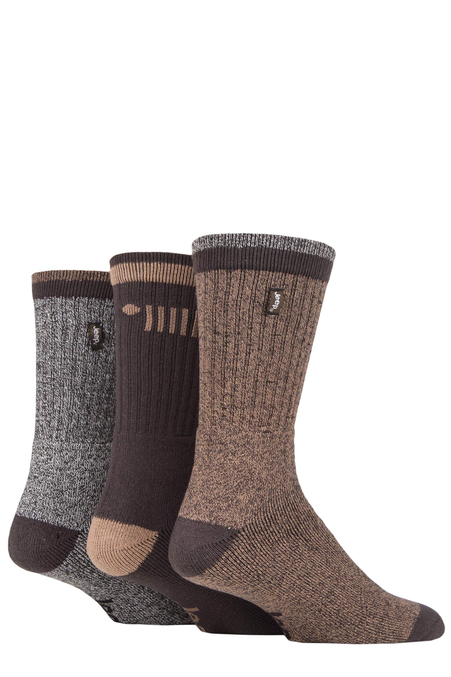 Jeep Men's Brown / Earth Terrain Leisure Socks For Walking Hiking Outdoors, Cushioned Foot, Ribbed Leg, Cotton Polyester Blend, 3 Pairs, Brown/Earth 6-11