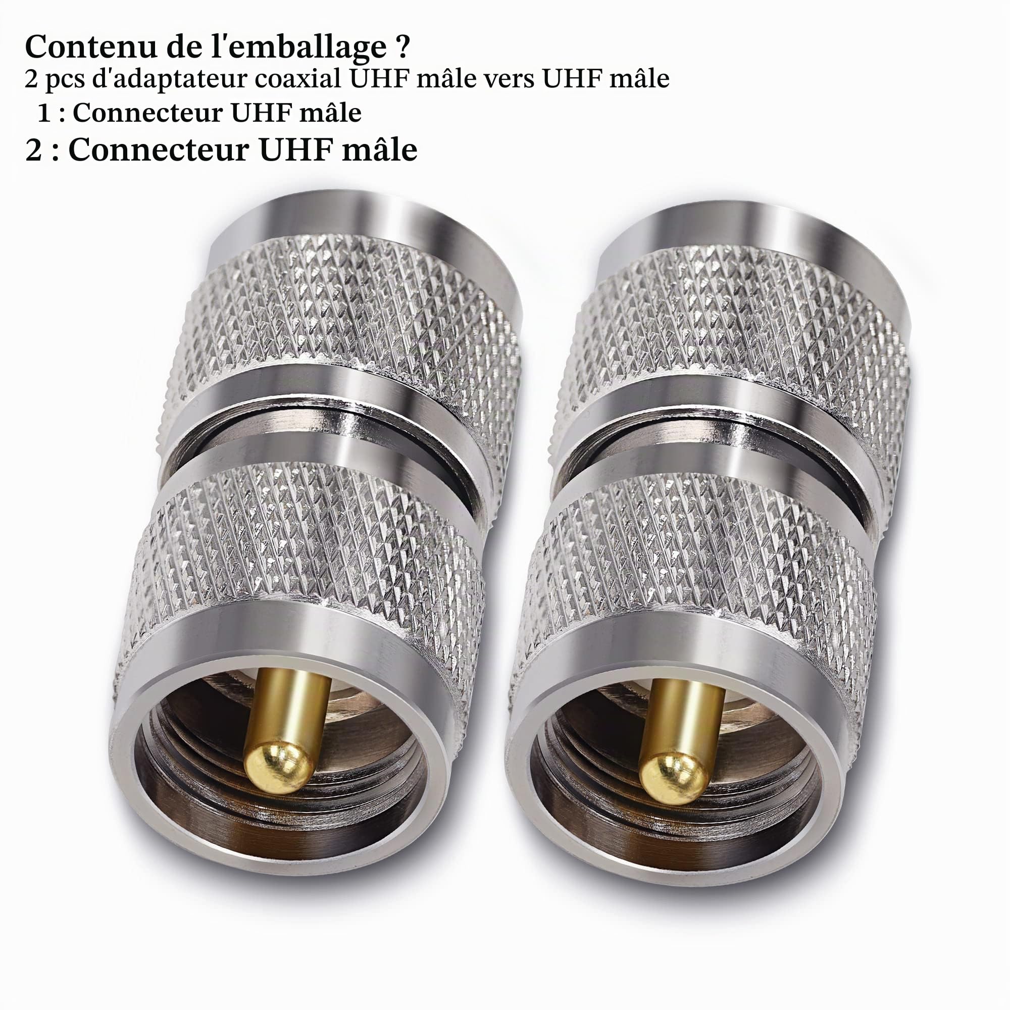 TUOLNK Connecteur coaxial UHF PL259 UHF mâle vers UHF mâle Adaptateur coaxial PL-259 connecteur pour câble d'extension 2 pièces