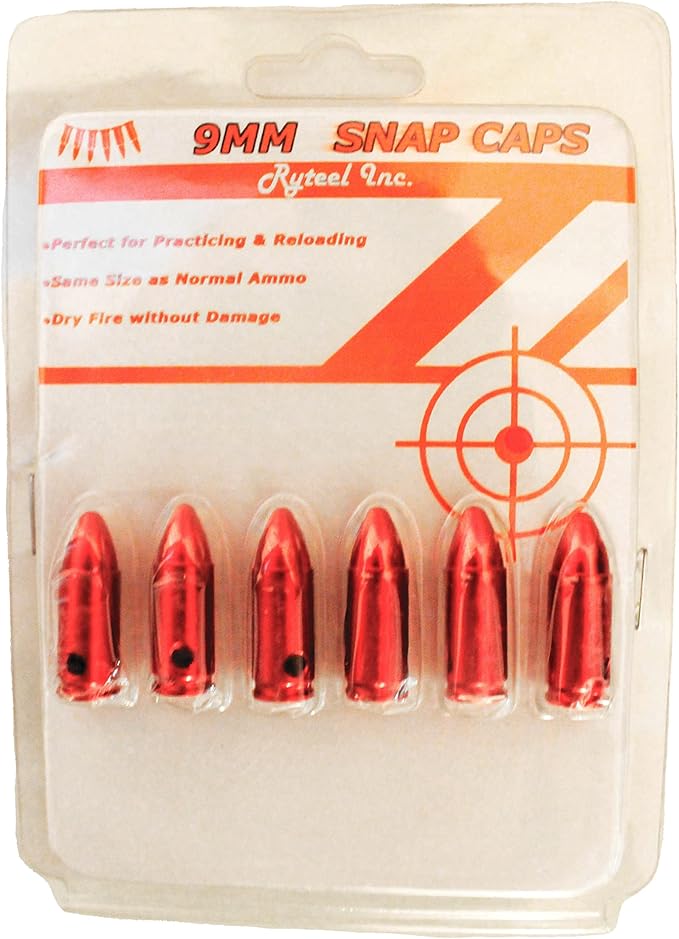 9mm Snap Caps Training Bullets Dummy Practice Ammo 6 Pack