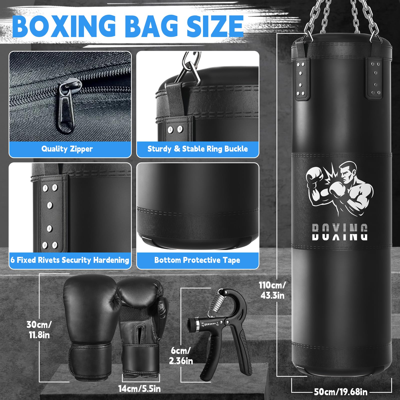 Boxsack Set Erwachsene Ninonly 120CM Schwere Boxsack mit Ungefüllt Boxsack Hängend,Reaktionsball,Boxbandagen für MMA Karate Kickboxing Boxen Home Gym Training (Ungefüllt)