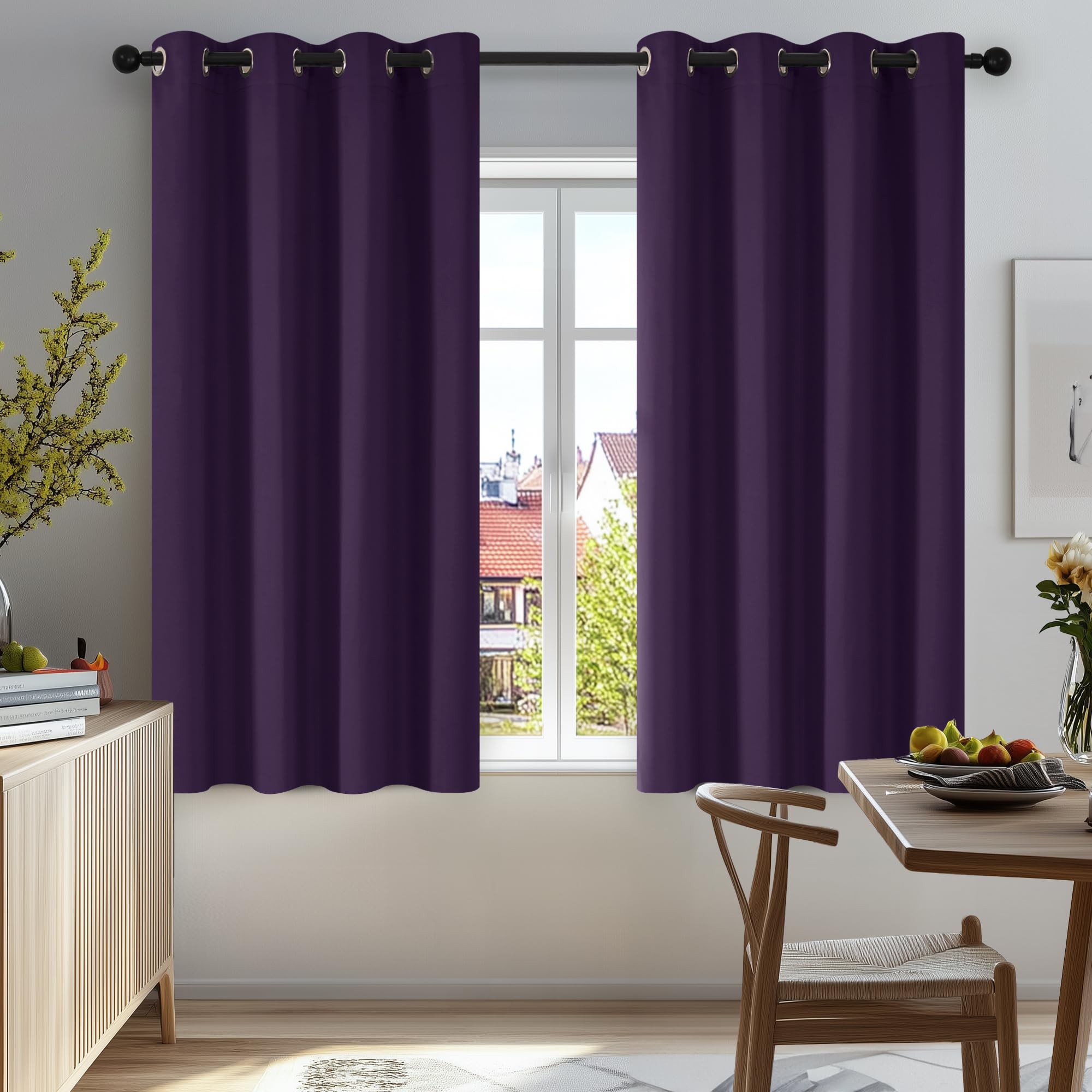 Deconovo Blackout Curtains for Kitchen 38"x45" Purple Grape 2 Panels — image 1