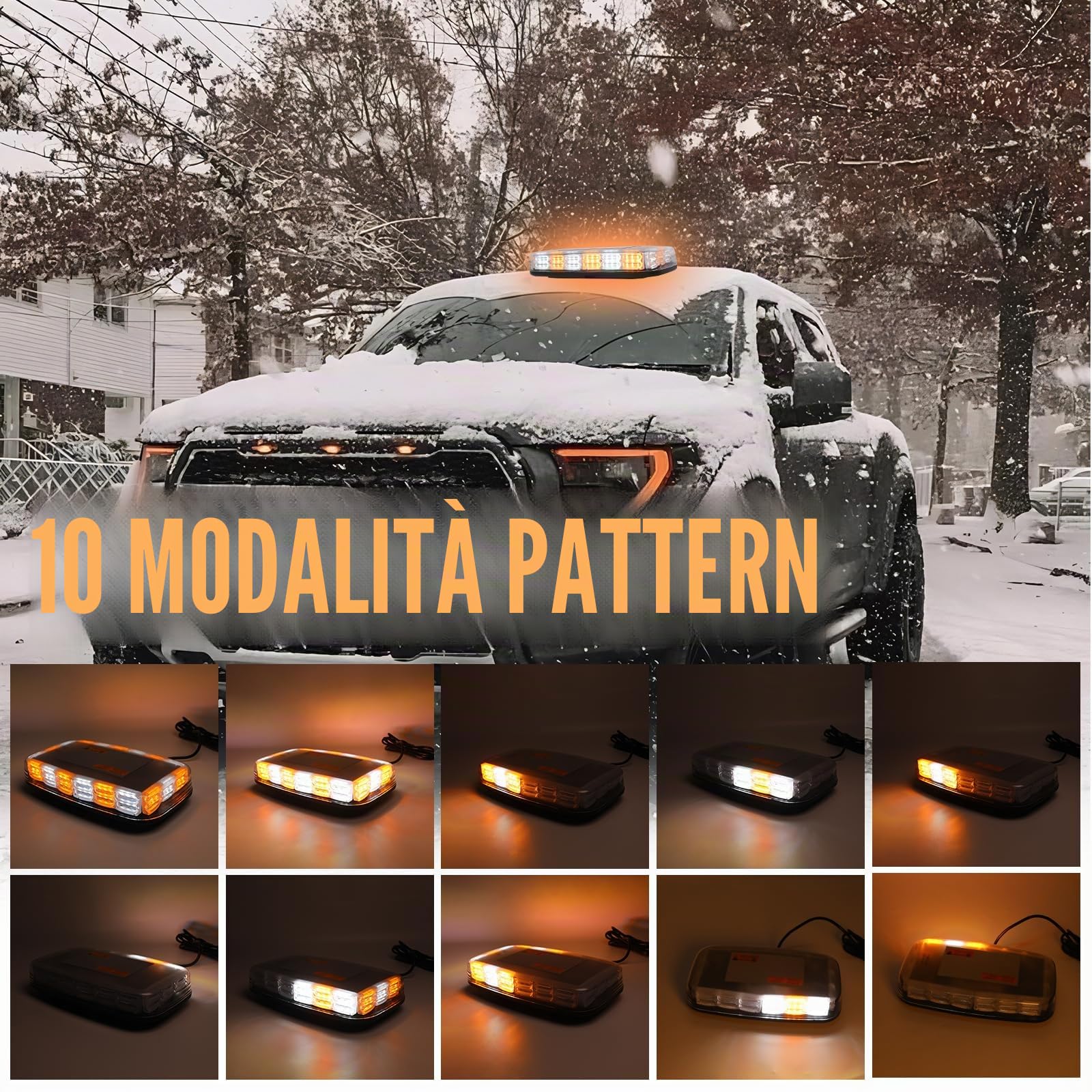 AOHEWEI Barra Luminosa LED Stroboscopica Ambra, 108 LED 10 Modalità Lampeggiante - Luce di Emergenza per Veicoli, Impermeabile IP67 con Base Magnetica 12V/24V per Rimorchi Camion SUV Veicoli