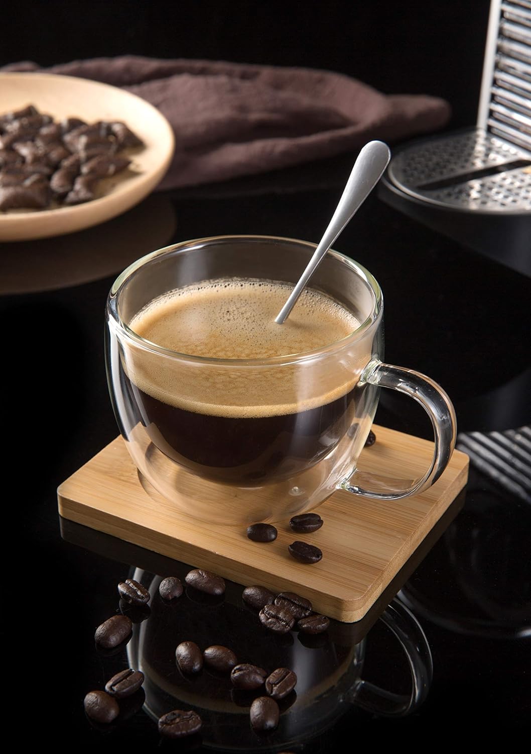 CNGLASS 10oz(2-pack) Double Wall Glass Coffee Mugs and 8oz(2-pack) Glass Cappuccino Mugs