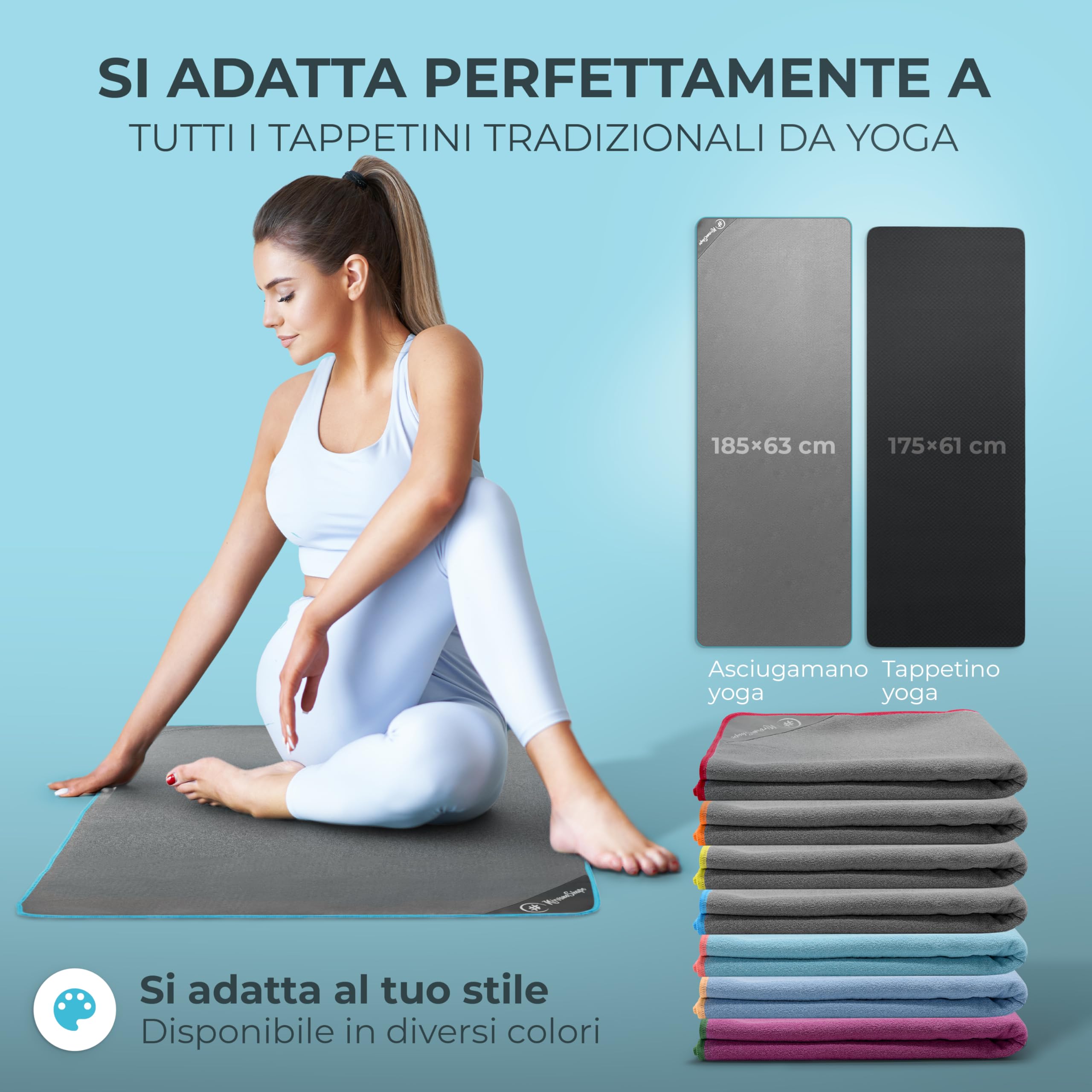 Asciugamano Yoga Antiscivolo 61x183cm - Per Hot Yoga, Leggero E Assorbente (Verde) - Foto 8