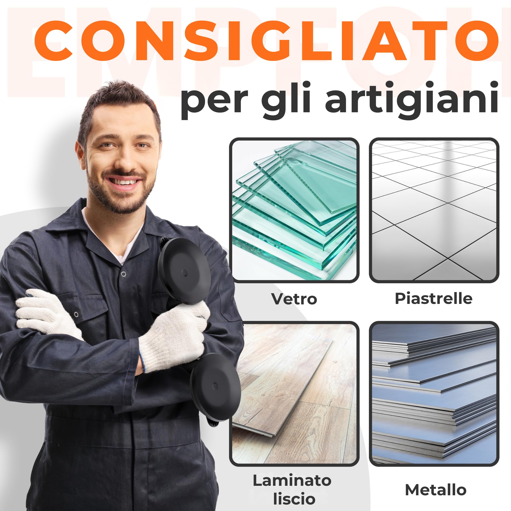 JK Trade® Set di 2 sollevatori a ventosa con maniglia, sollevatore sottovuoto antiscivolo con manico di supporto fino a 120 kg, strumento di sollevamento a ventosa come aiuto per il trasporto di